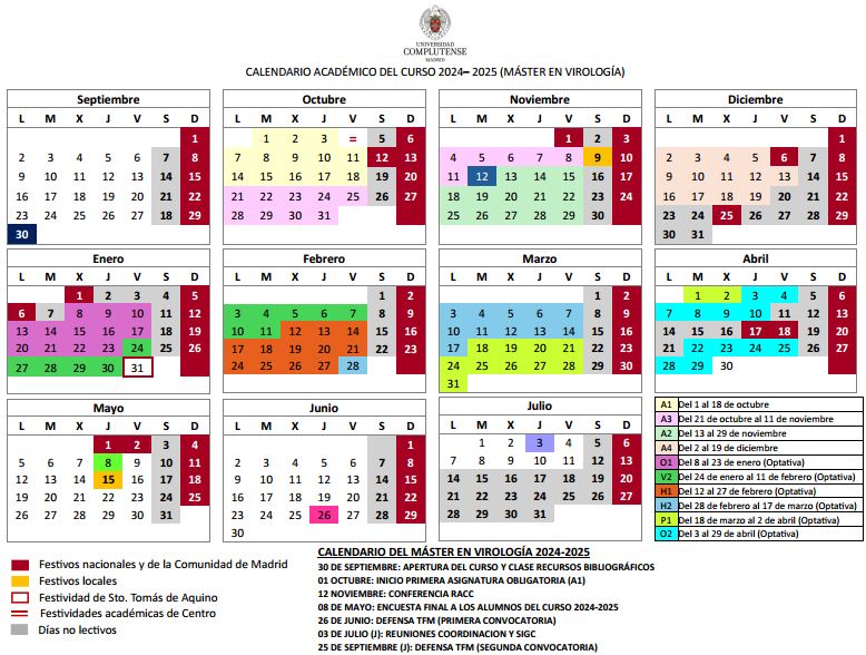 Calendario del Máster 2024-25 (búscalo en la pestaña Estudios)